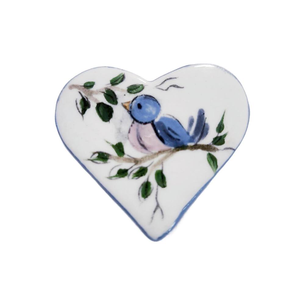 Vintage Hand Painted Porcelain Bluebird Brooch , Artist Signed